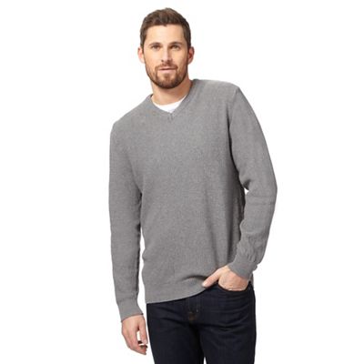 Maine New England Big and tall grey textured v neck jumper